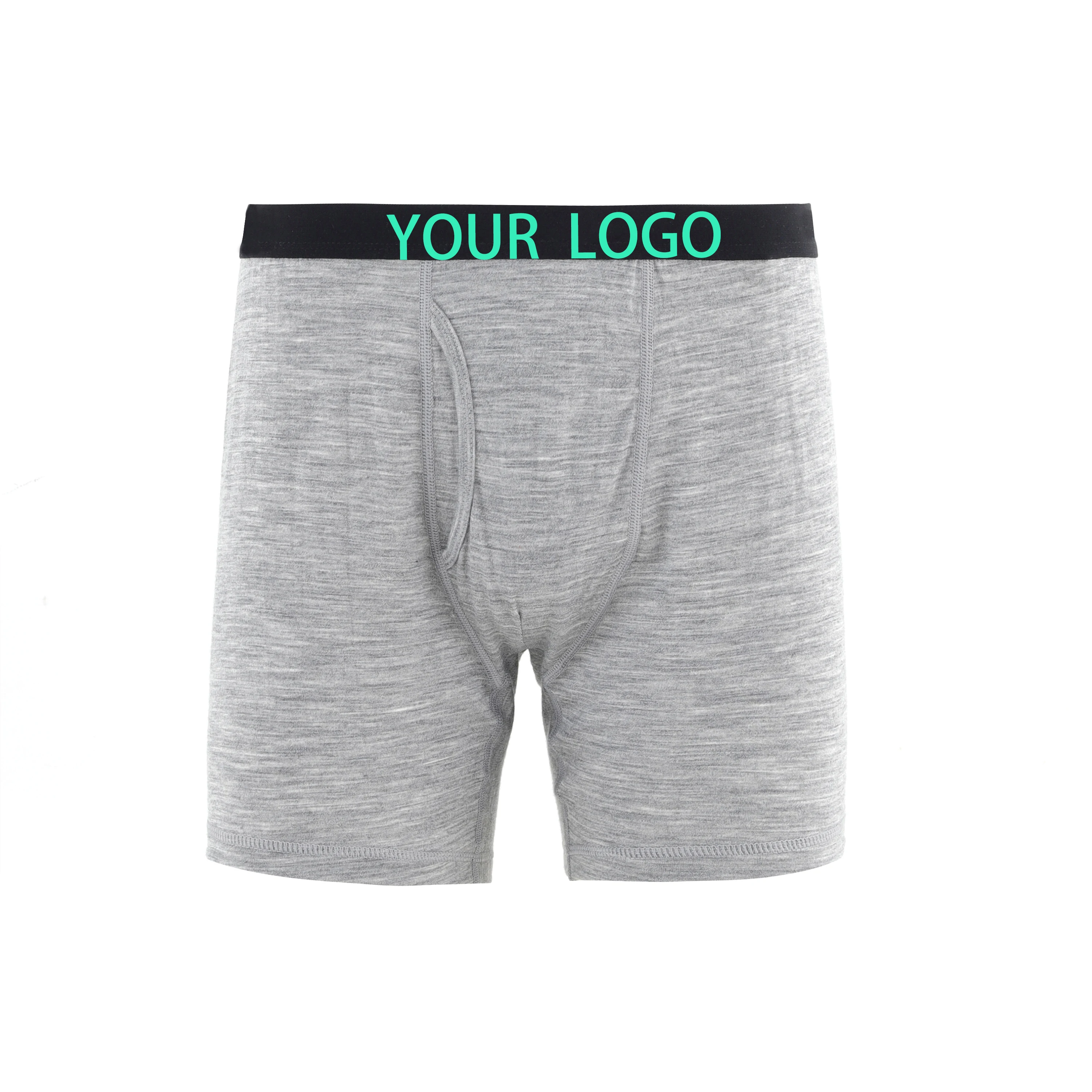 Factory Customized Print LOGO Solid Color 100%Merino Wool Mens Boxer Brief Underwear
