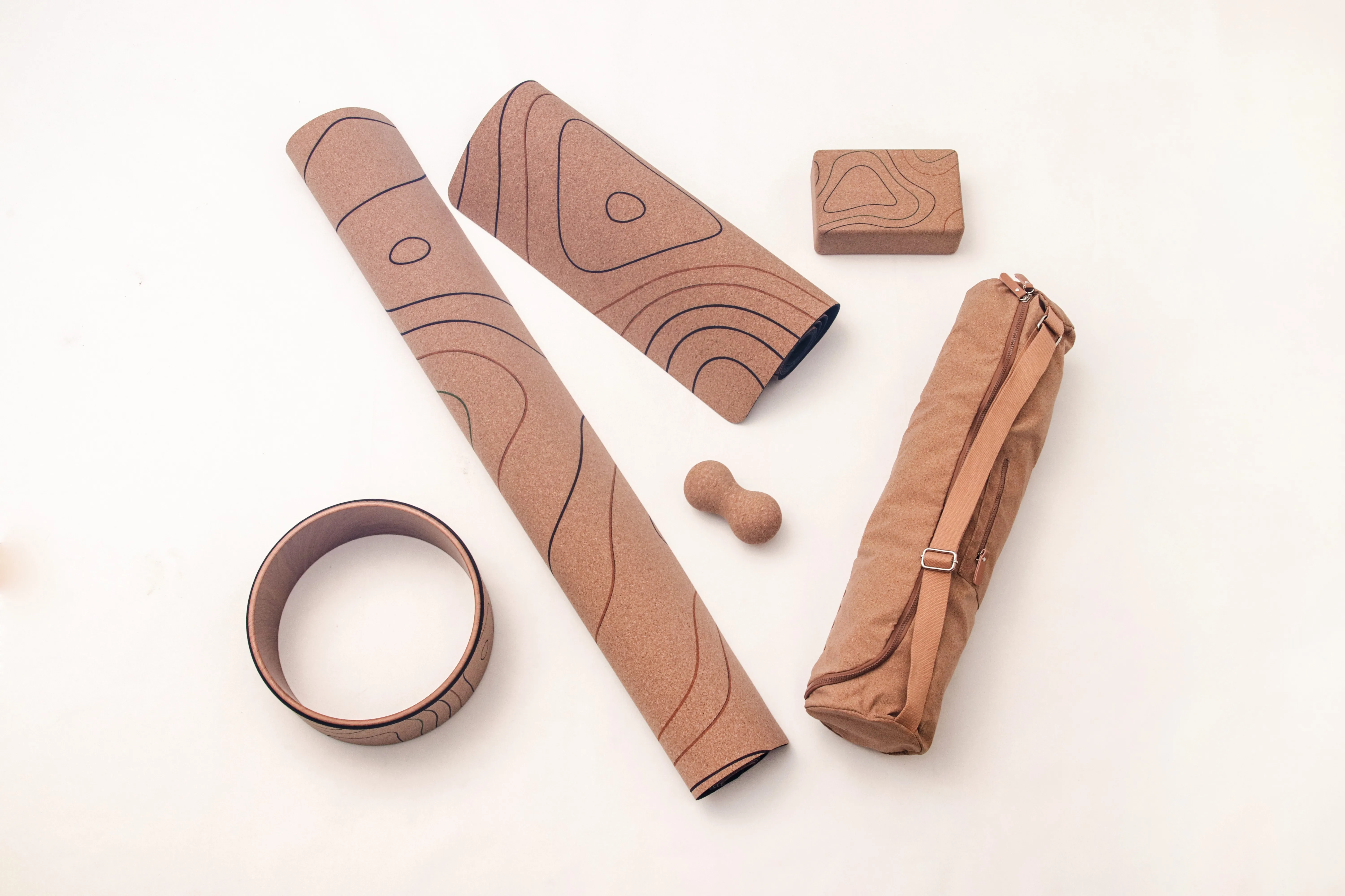 Organic Sustainable Rubber Cork Yoga Mat,Cork Yoga Kit Eco Friendly Custom Cork Wheel Strap Block Bricks And Ball Yoga Mat Set