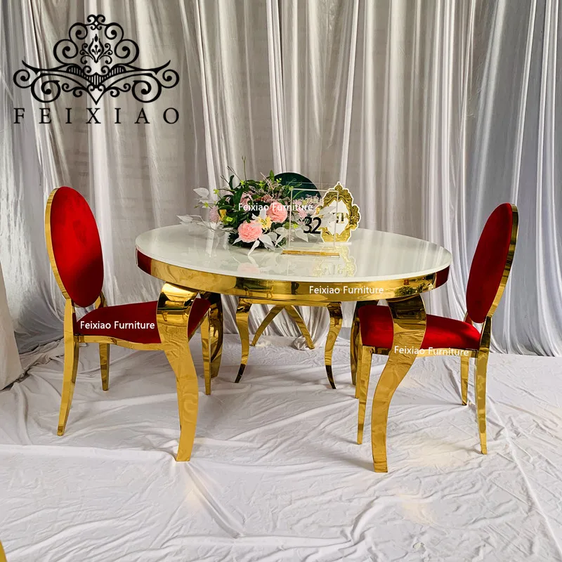 Wood top Stainless steel White Round  table