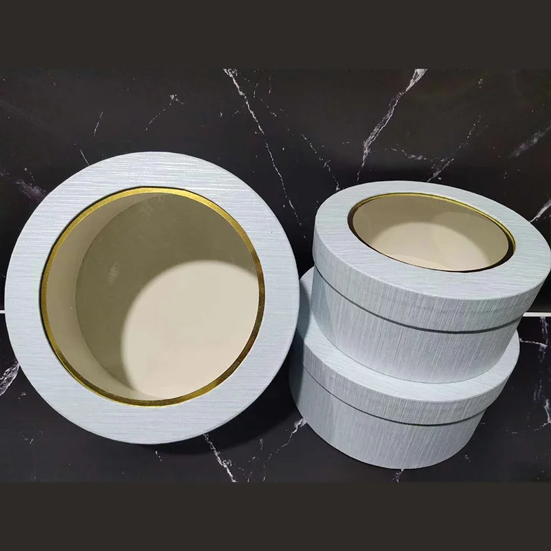Wholesale Low MOQ Fashion 3 Set Florist Gift Gold Foil Cardboard Round Flower Packaging Box With Clear Window