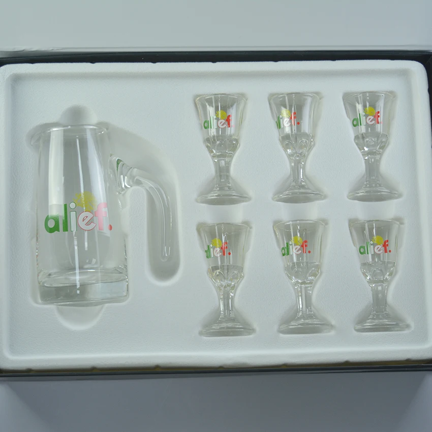 Hot Selling Transparent Wine Pitcher Gift Box Set Borosilicate glassware Custom logo Glass Jug and Cups