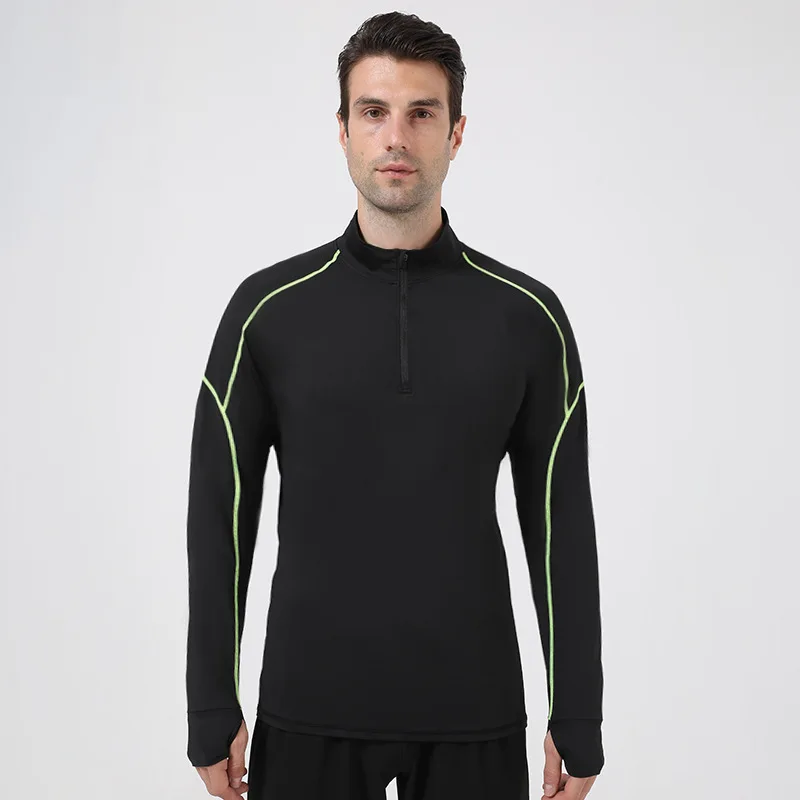 Half Zip Fitness Wear Quick Dry Mens Athletic Workout Clothing T Shirts Running Fitness Long Sleeve Shirt Gym Sport Tops