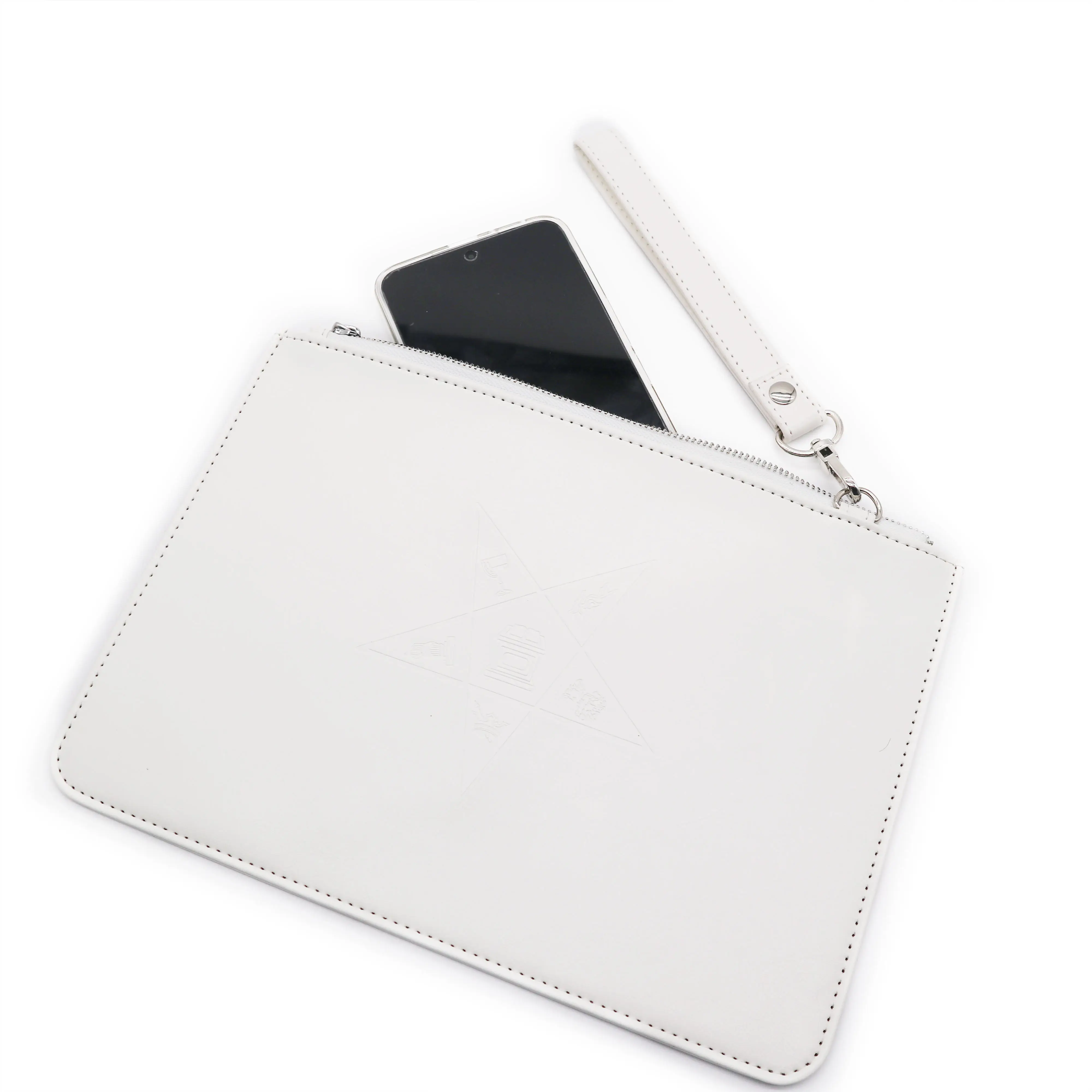 White Leather wristlet clutch bag with OES  for woman