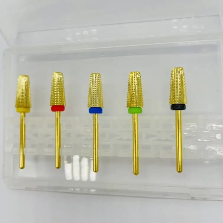 Nail Carbide 5 in 1 Bit 3/32 Inch Shank gold silver Nail Drill Bits Set for Fast Remove Acrylic