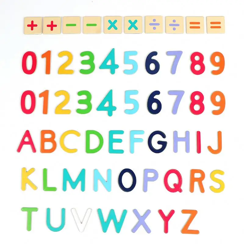 Best selling  math and alphabet learning colorful baby educational wooden magnetic toys set blocks for kids