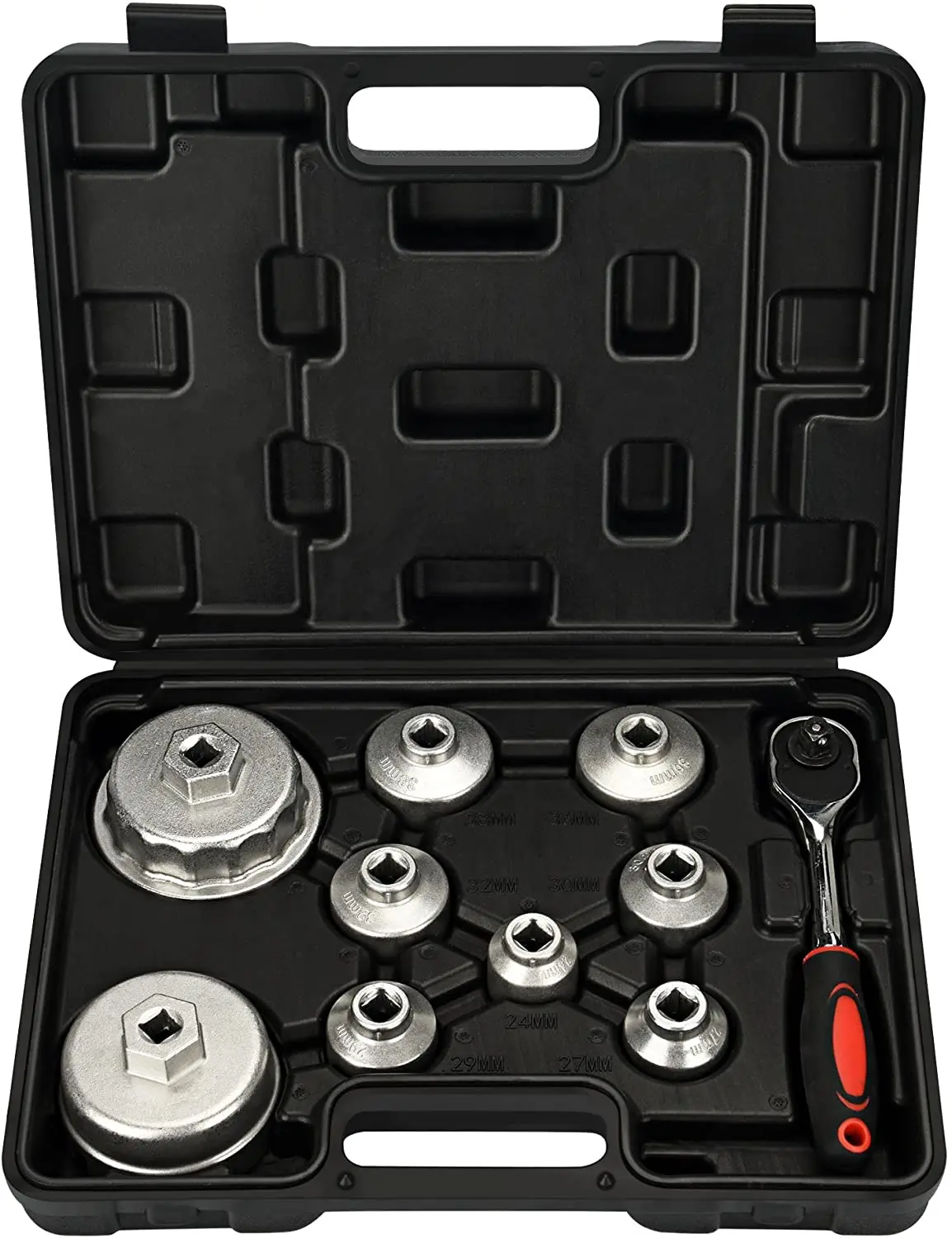 Oil Filter Cap Wrench Metric 10-Piece Socket Set Tool Kit 24mm to 65mm for BMW, Mercedes, VW Paper Toyota 1.8L 2.5L 5.7L Engine