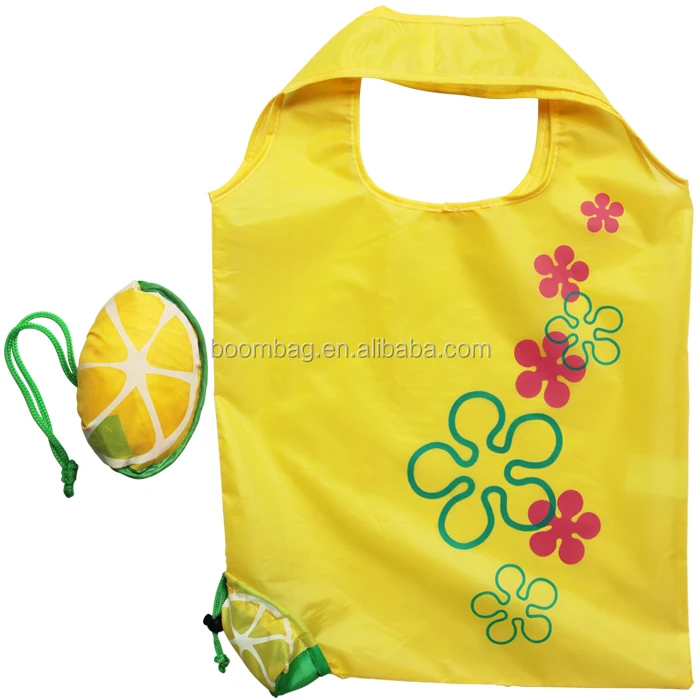 Wholesale Cheap Promotion Nylon Gift Creative Design Fruit Shape Folding Reusable Bags Lemon Shape Foldable Shopping Bag