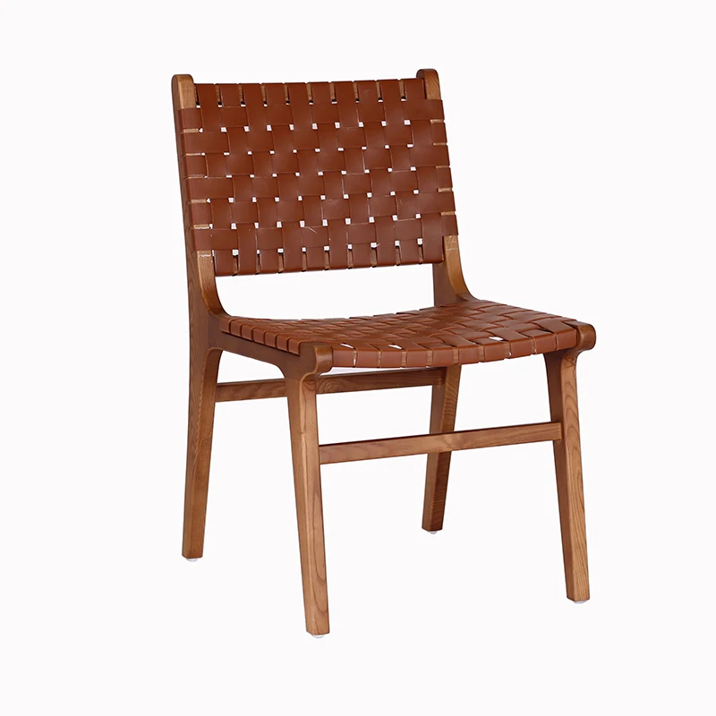 Современная дизайнерская мебель для отеля, кожаный тканый стул с седлом лошади, столы с рамой из массива дерева, обеденный стул, набор для кафе, ресторана