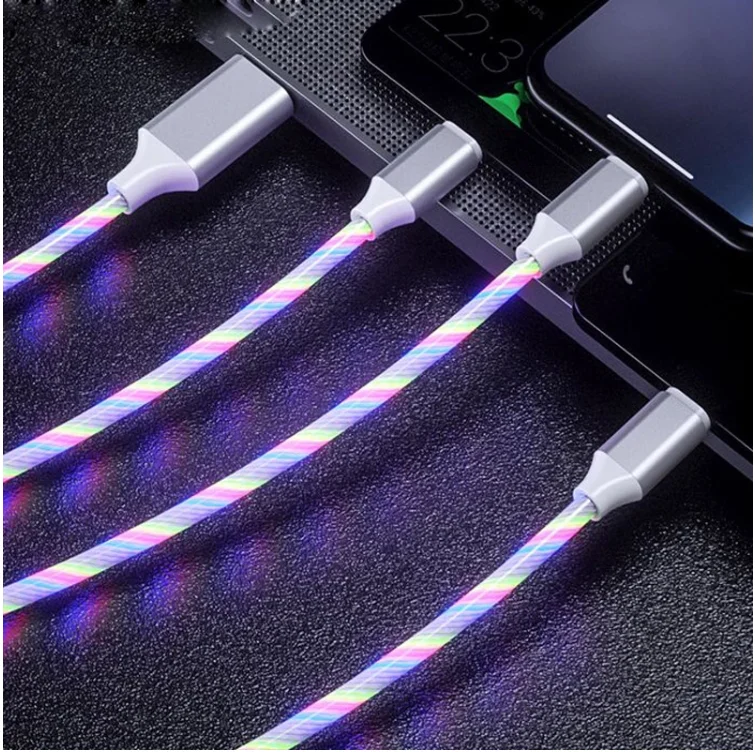  30 Pecent Off стример светодиодный течет свет быстрая зарядка 3 в 1 Micro USB Type c 3A быстрое зарядное устройство штырьковые шнуры для
