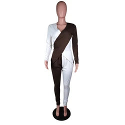 Женский Повседневный комплект из двух предметов, однотонный укороченный Топ с длинным рукавом и рюшами, с открытыми плечами и высокой талией, осень 2021