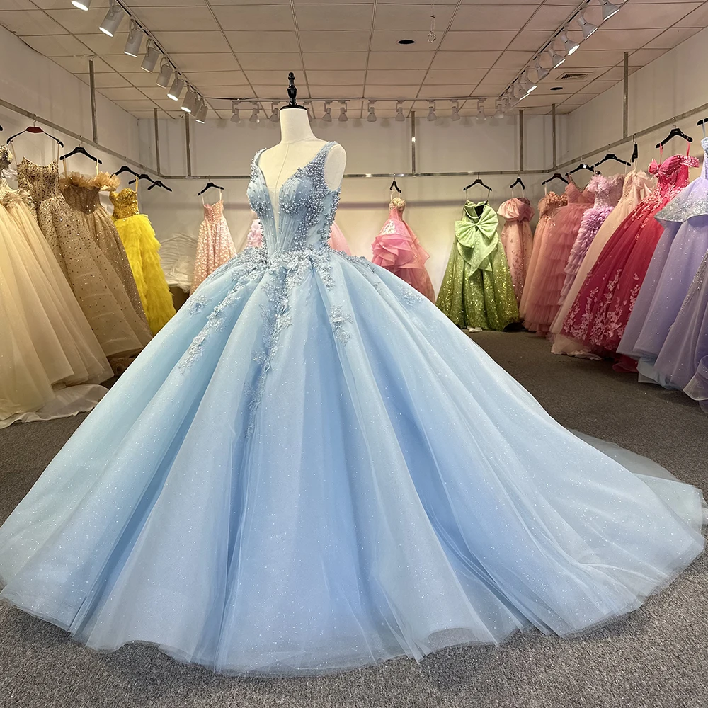 Light Sky Blue Long Quinceanera Dresses Ball Gown Birthday Party Dress Graduation Gown Sweetheart Dress Dy1273-1