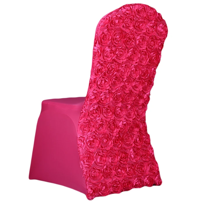 Strong Stretch Customized Gold Rosette Seat Cover Spandex Banquet Satin Flower Chair Cover For Wedding