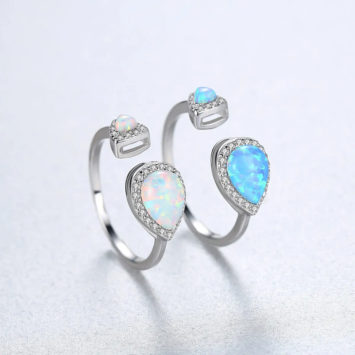ROMANTIC Adjustable Water drop S925 Sterling silver Double Fire Opal Ring Women