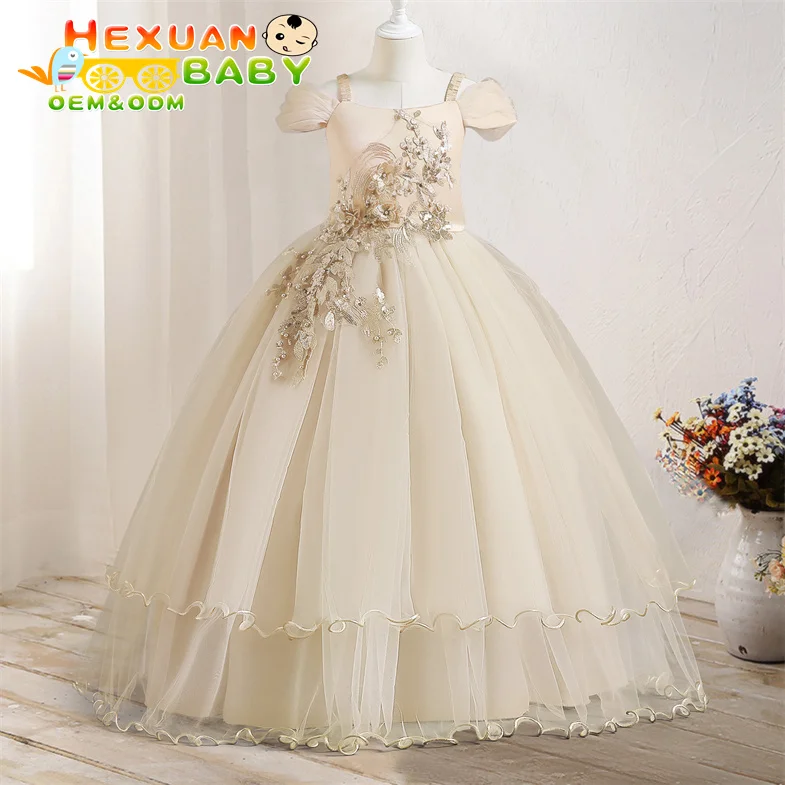 New design big girl dresses short sleeve dress flower bow girl party dress for 8 years old kids fluffy children wears