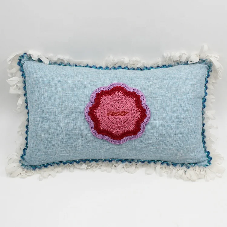 Custom 15cm polyester large upholstery round crochet applique sew on patches for home textile pillows cushions