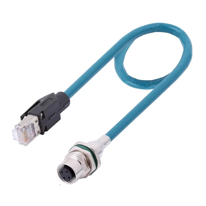 M12 4pin A D coding waterproof panel connector to RJ45 cable connector