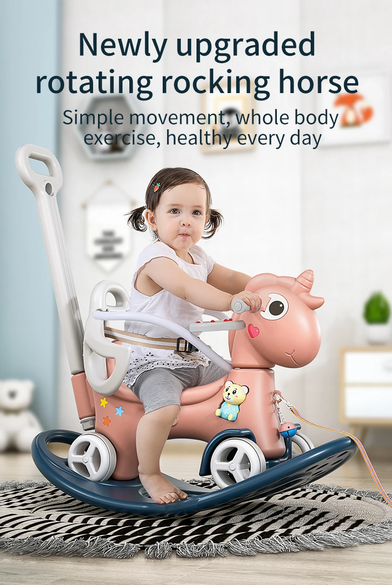 Rocking horse small Trojan Wholesale Plastic Kids  Playground   Dual-Use Baby Toys 1-3 Years Old Birthday Gift Stroller