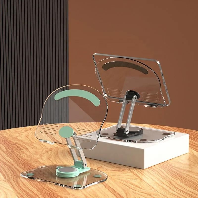 New Folding Tablet 360 Degree Rotating Adjustable Tablet Phone Stand Holder Acrylic Metal Item Style Clear Holder