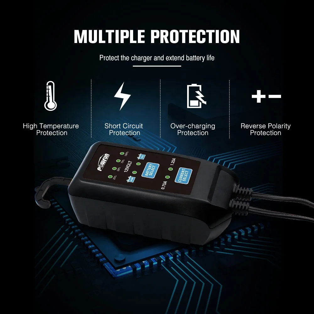 POWRUN 12V Repair Type Lead-acid Battery Maintainer Emergency STD AGM GEL Battery Desulfator Maintainer for Truck