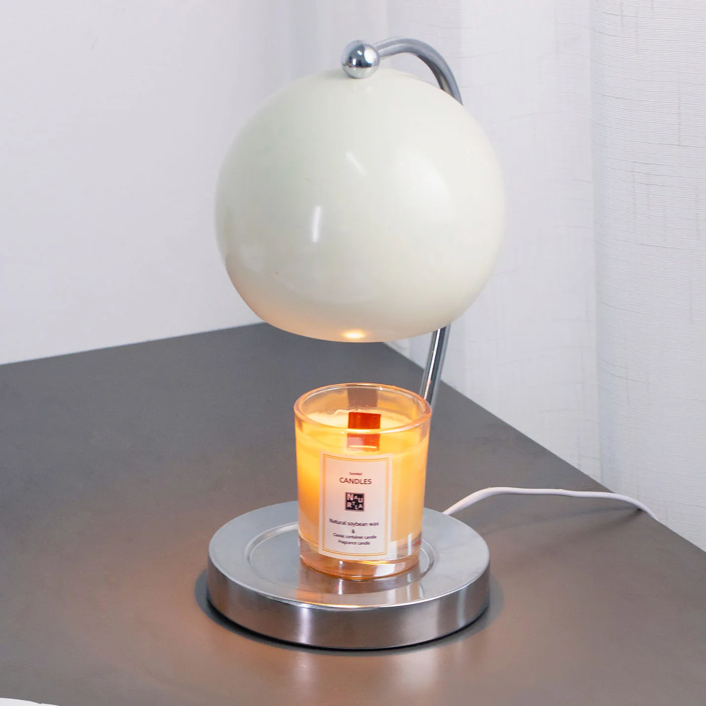 Metal Ball Candle Warmer Lamp Electric Scented Jar Candles Dimmer Wood Base Table Lamp Aroma Burner Melter GU10 Halogen