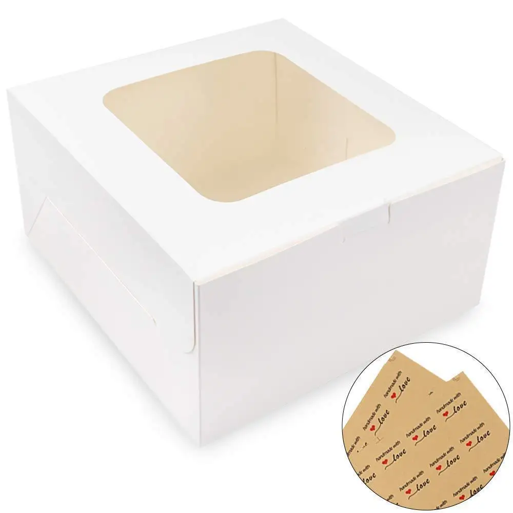 10x10x5 Inches Square Cake Boxes with Window White kraft Paper Cardboard Bakery gift Box