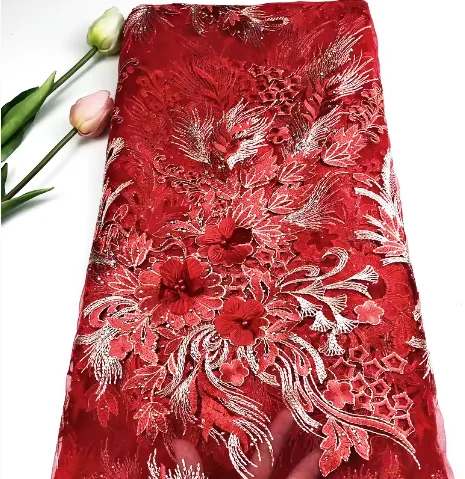 2024 New Design and  Hot sales nigerian 3D lace applique embroidery french pink african lace fabrics