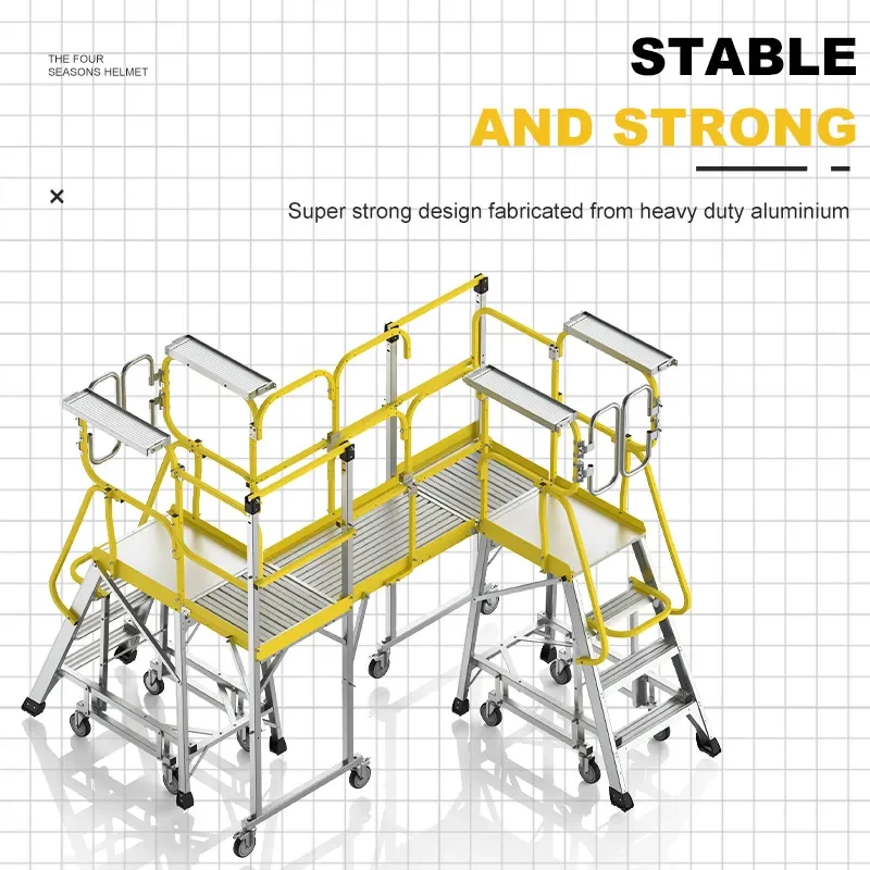 Aluminum Work Platform Ladder Elevating Ladder With Bottom Supports Adjustable Mounted Removable Multipurpose Ladders