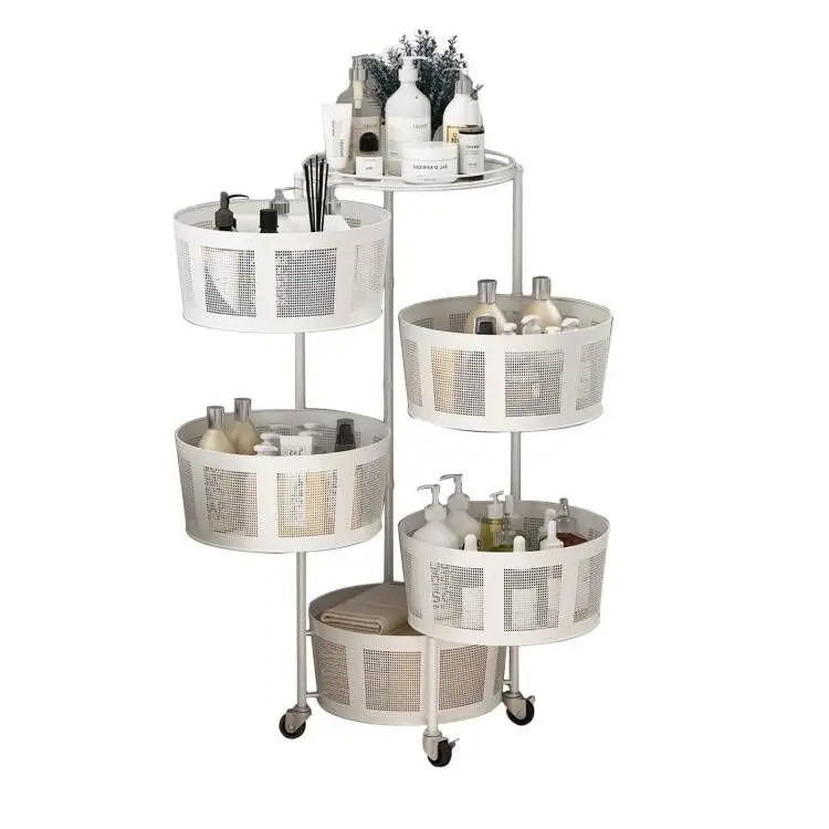 5-layer Movable Round Rotating Multi-Layer Kitchen Storage Shelf Fruit and Vegetable Storage
