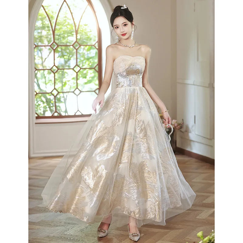 ZX-2017 2025 Classic Gray Span Banquet Sexy Tube Top Half Sleeve Lace Decoration Fish Tail Evening Dress with Chapel Train