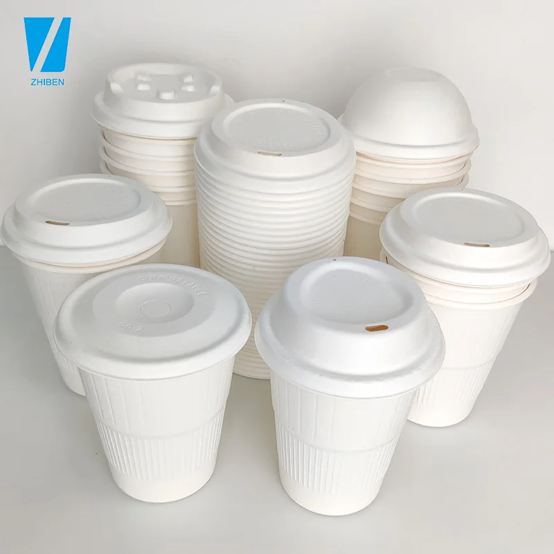 Zhiben Biodegradable disposable sugarcane bagasse pulp paper hot coffee water 80 90mm compostable eco friendly  coffee cup lids