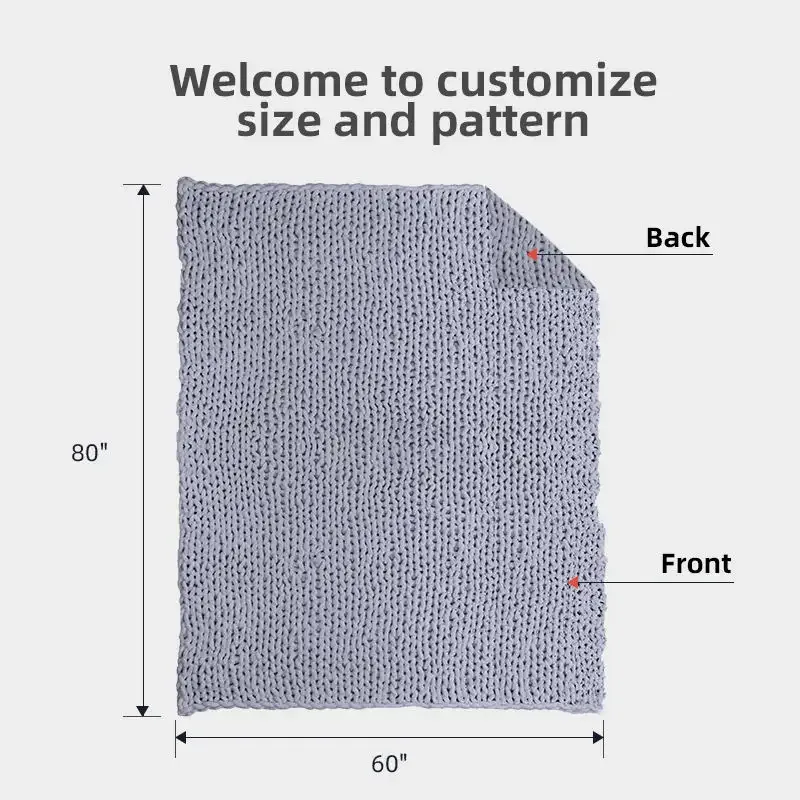 Custom Nature Big Knot Wool Throw Chenille Weighted Handmade Thick Yarn Chunky Knit Blanket
