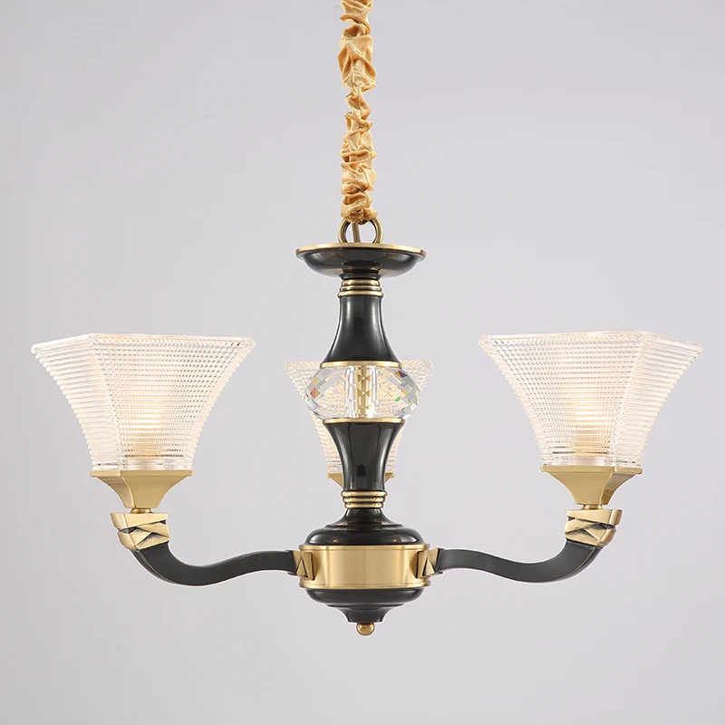 European-style luxury low-key high-end brass living room shopping mall model room hotel front hall crystal glass chandelier