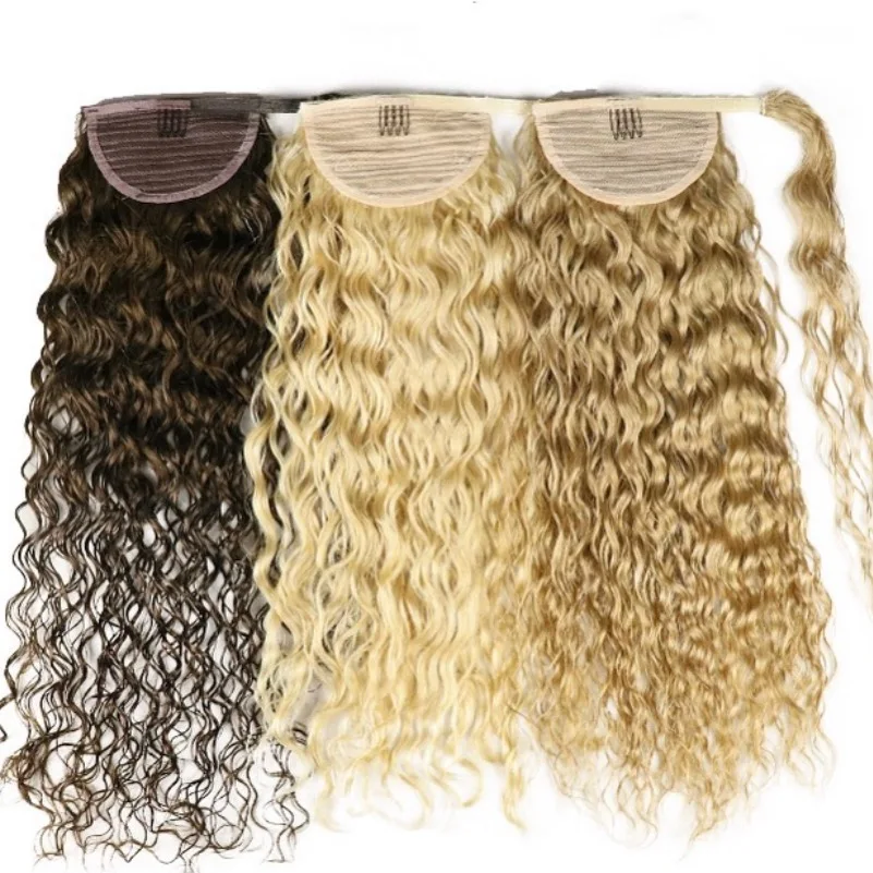 2021 New fashion Long Straight High Temperature Balayage Color Hair Extensions Blonde Pony Tail Hair Drawstring Ponytails