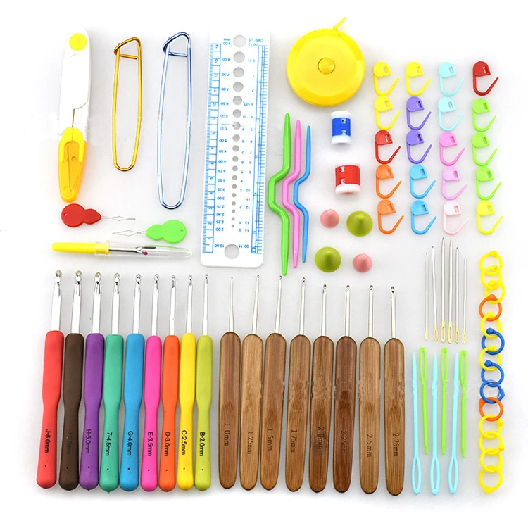 Wholesale 79pcs Cartoon bag crochet hook set  Travel and household repair knitting tools