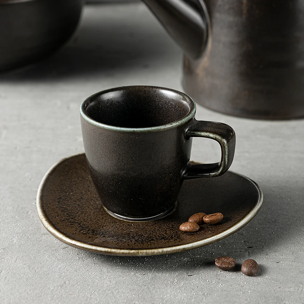 Creative Japanese Style Matte Black Frosted Dinnerware Set  Spotted Design Dinnerware Sets Ceramic Plate Set For Home Restaurant