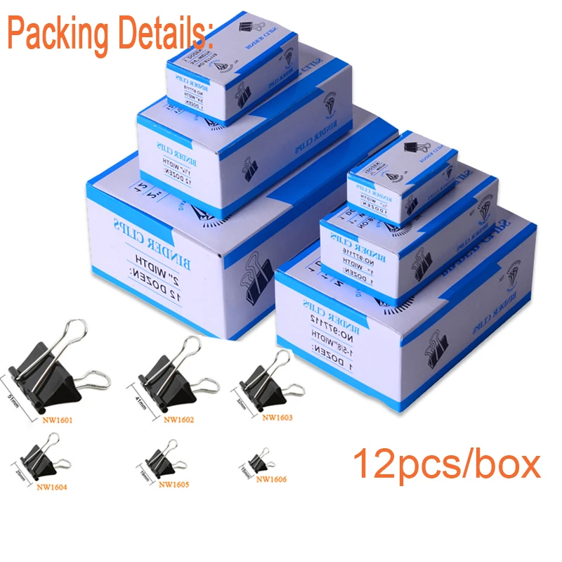 Popular Officer Extra Black Binder Clips Paper Clamps for Office And School Memo Clip  Different Size 15 19,25,32,41,51