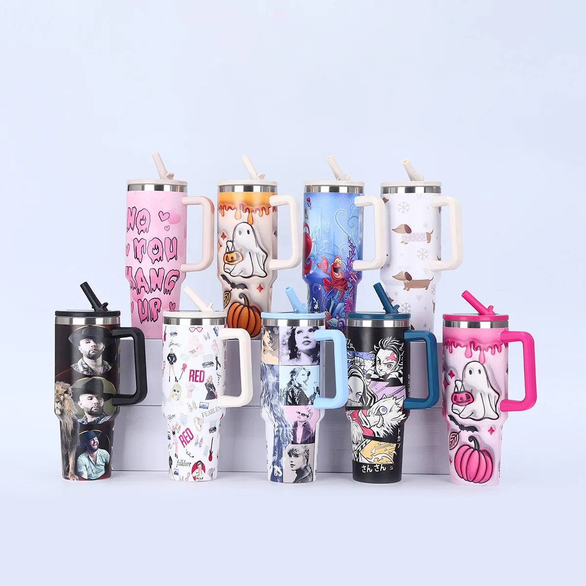 Large Capacity New Christmas 304 Tumblers With Straw Rainbow Powder Coated Bulk Stainless Steel