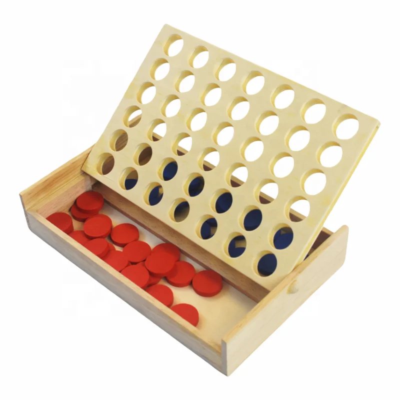 Wooden 4 in a Row Classic Family Toy Line up 4 Game Travel Board Games for Kids and Adults