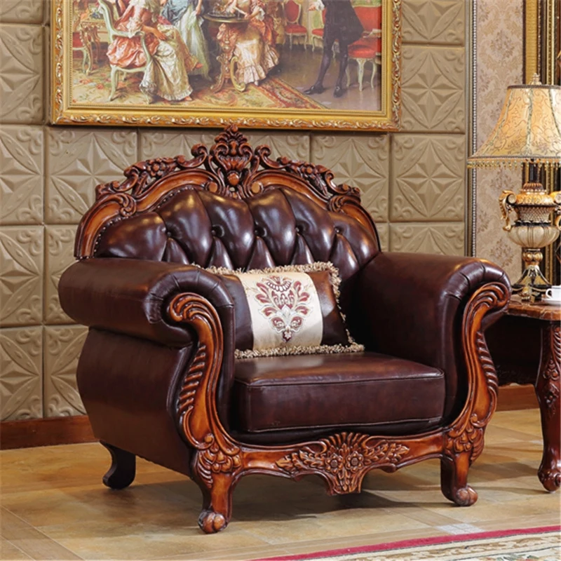 Foshan factory European antique Leather Living room furniture set
