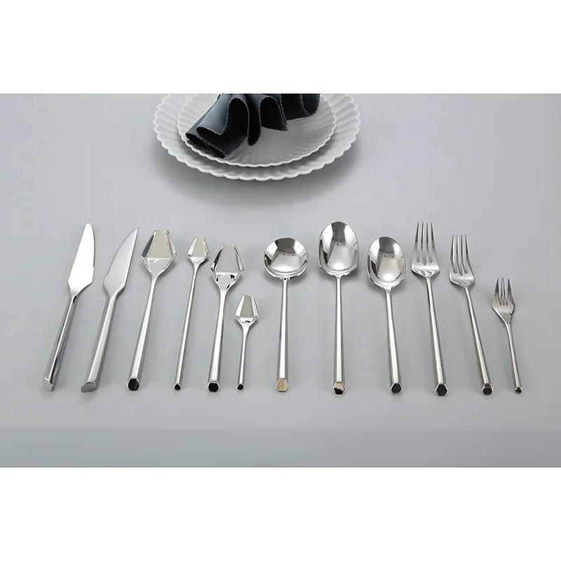 High quality Luxury unique stainless steel 18/10 silver cutlery set for wedding