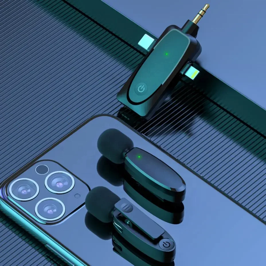 Factory price 3 in 1 low latency noise cancelling black mini mic wireless lavalier microphone professional for android camera