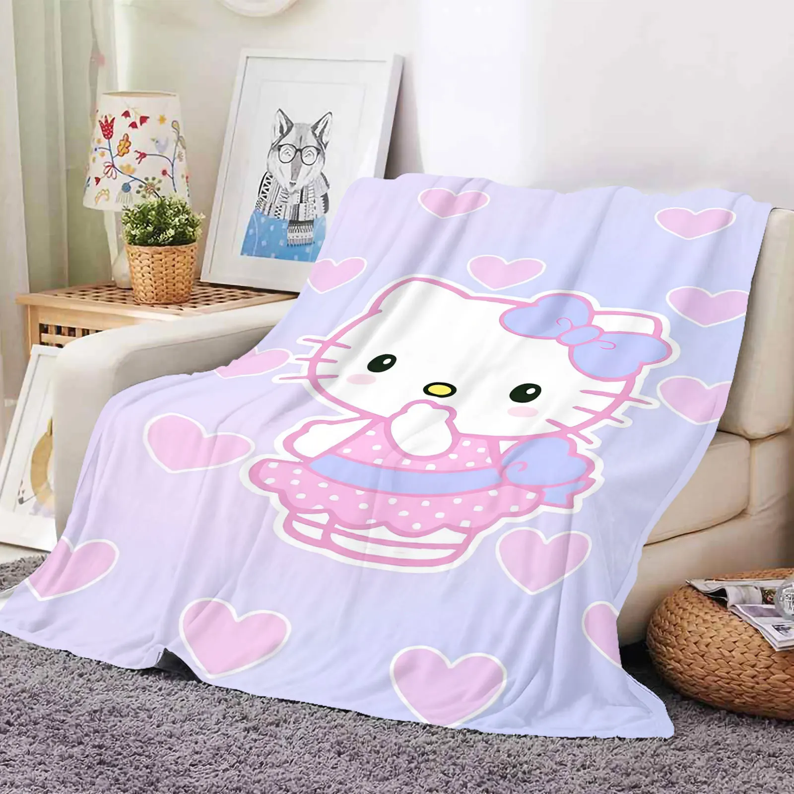 Hello KT fleece warming blanket 3D printed flannel blanket air conditioning soft blankets