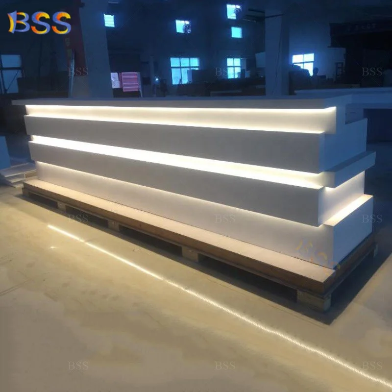 Basement Bar Design Contemporary Custom Made Wholesale High Quality Beautiful Corian Led Light White Basement Bar