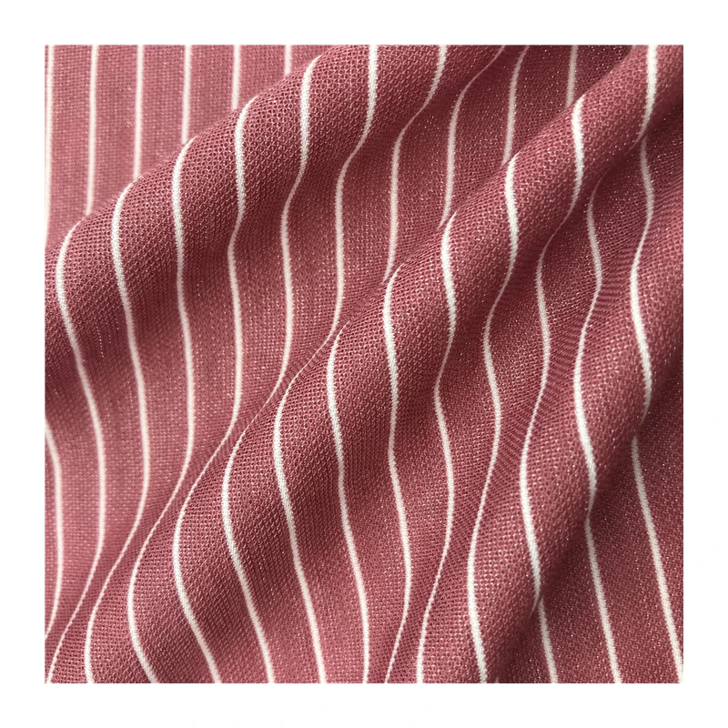 New trend pea-sand and white stripe 168gsm rayon nylon spandex double sides knitted fabric for clothing