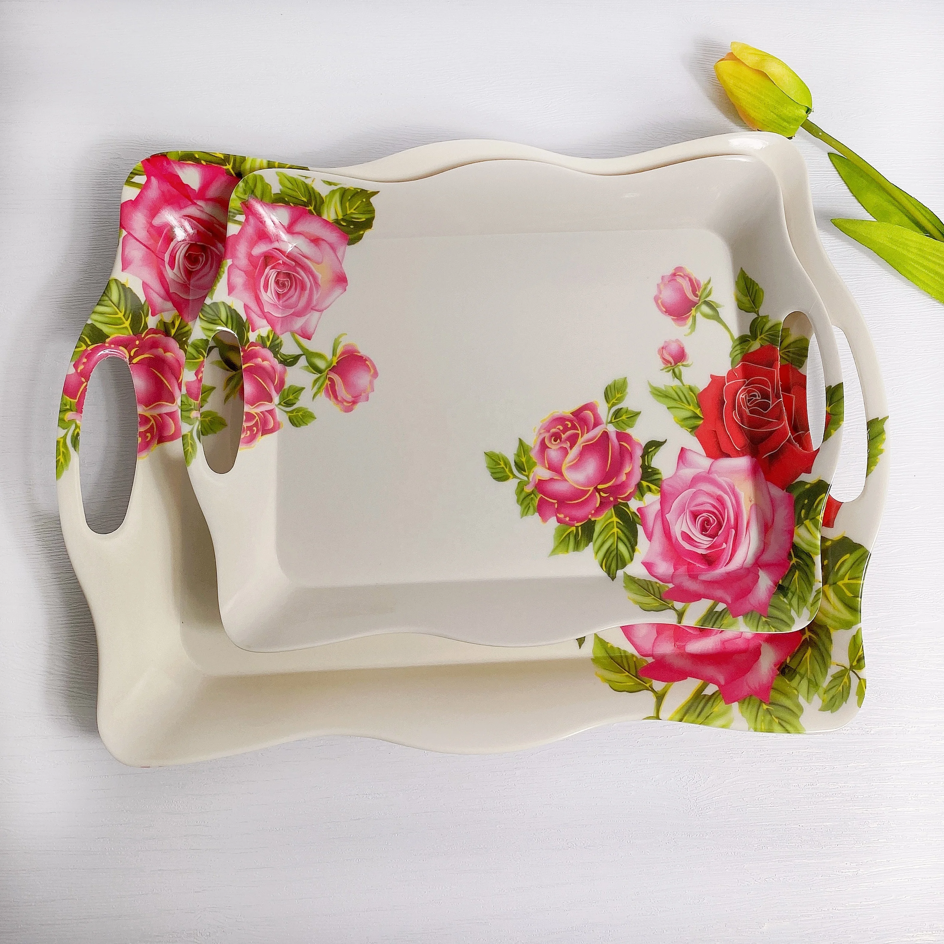 Wholesale unbreakable melamine serving handles  decorative  tray set