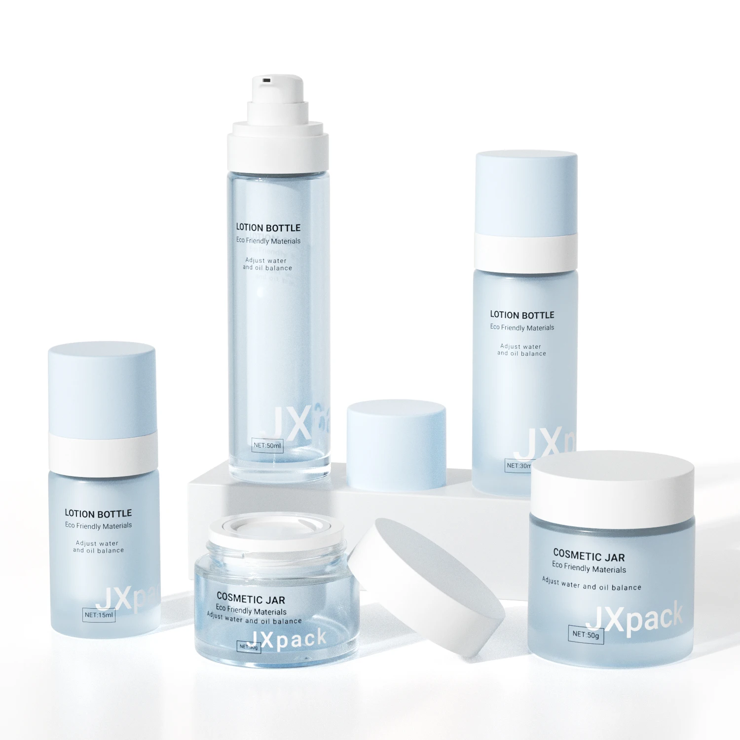 Eco friendly sustainable replaceable cosmetic packaging set custom pink refillable airless skincare lotion serum pump bottle