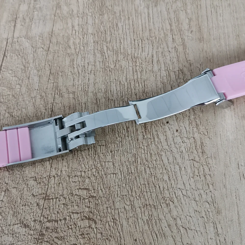 Watch accessories rubber non luminous watch strap 20MM * 18MM stainless steel single folding buckle silver steel buckle