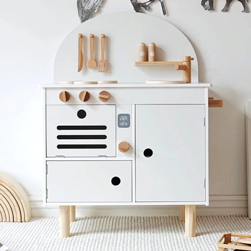 2022 New Wholesale Dropshipping Kids Pretend Cooking Set Nordic Retro Style Wooden Kitchen Toys Play Set
