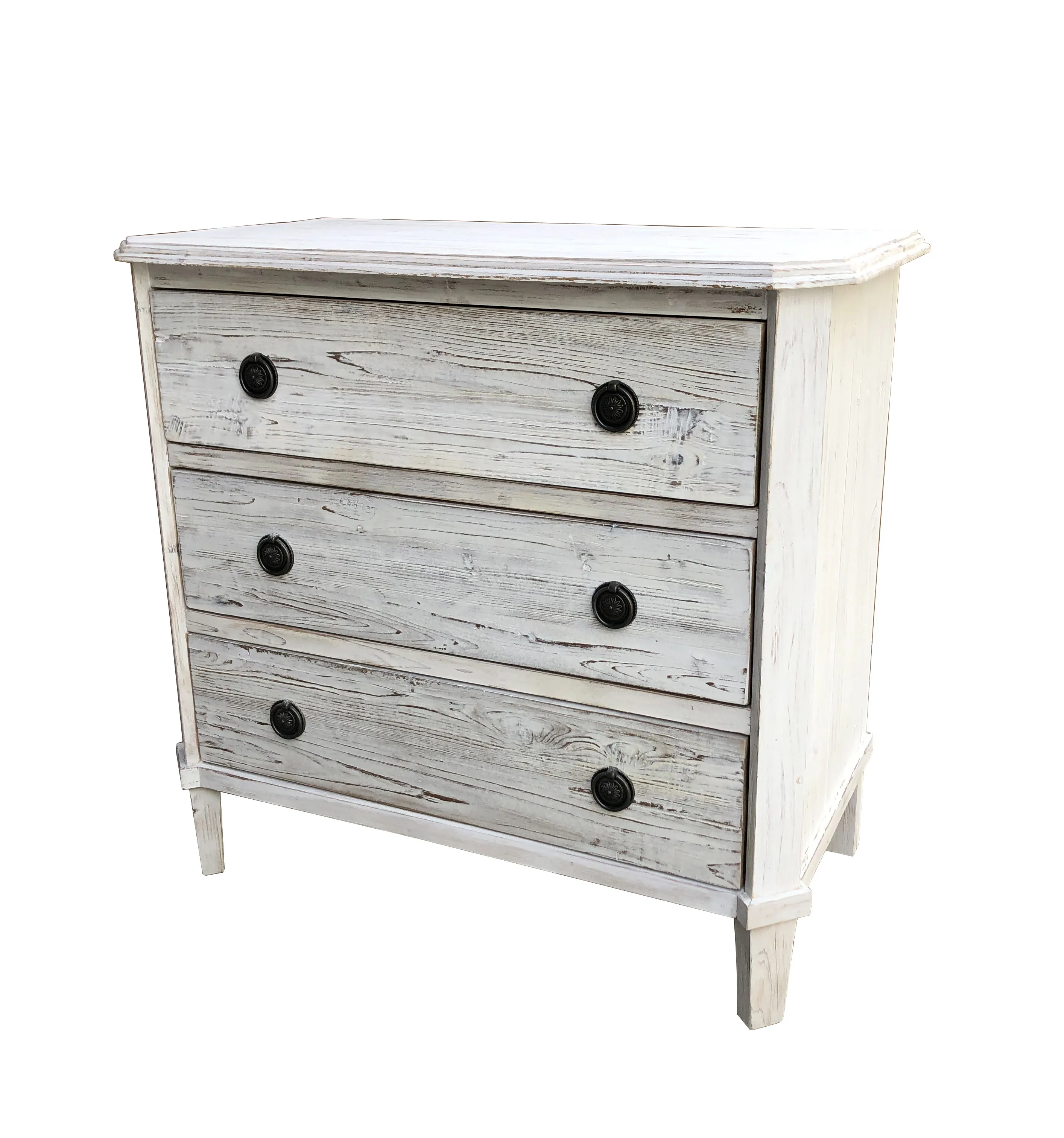 French style antique storage drawer cabinet wooden chest of 3 drawers white for hallway