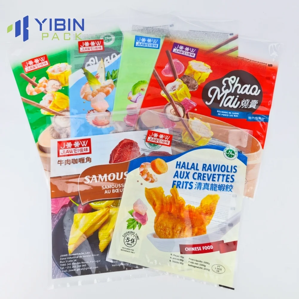 Custom frozen food packaging resealable food grade laminate plastic bags for frozen Samousa Dumplings Meat Steak Fish